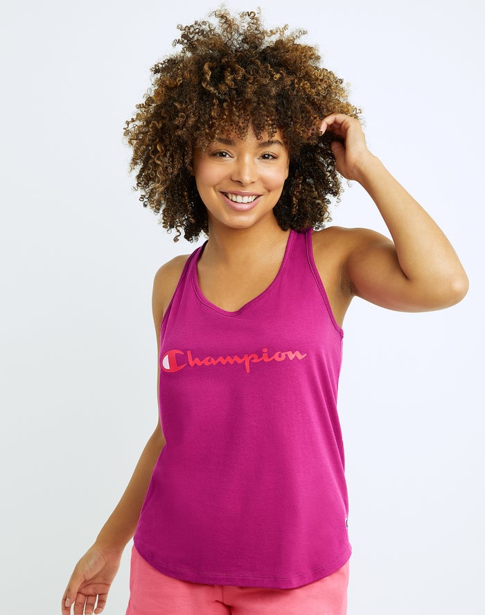 Camiseta Sin Manga Champion Mujer - Classic Script Logo ( Rosas ) 6785321-XO